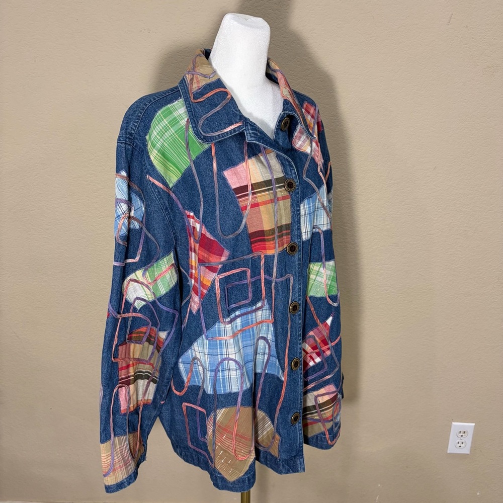 Vtg 90s New Direction Patchwork Denim Jacket Wome… - image 6